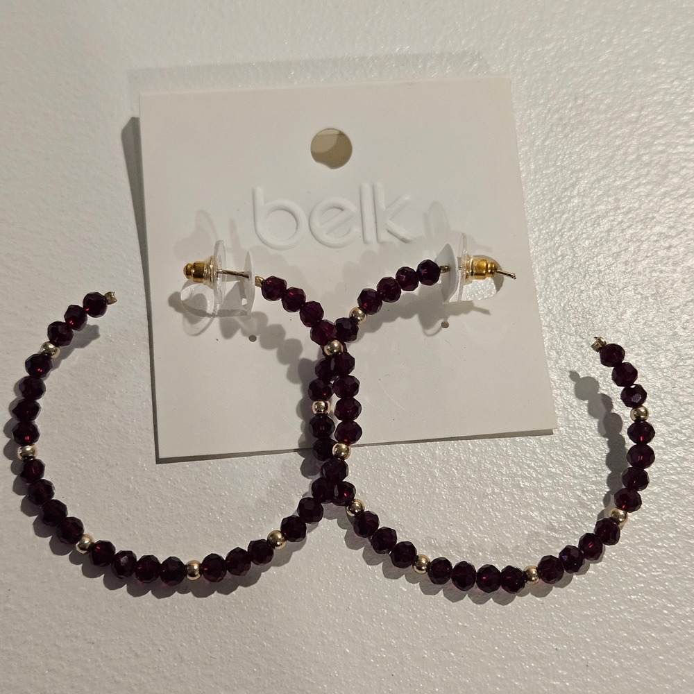 Belk Earrings Red Gold Beaded Hoop Statement Bohemian Whimsygoth Bling NWT